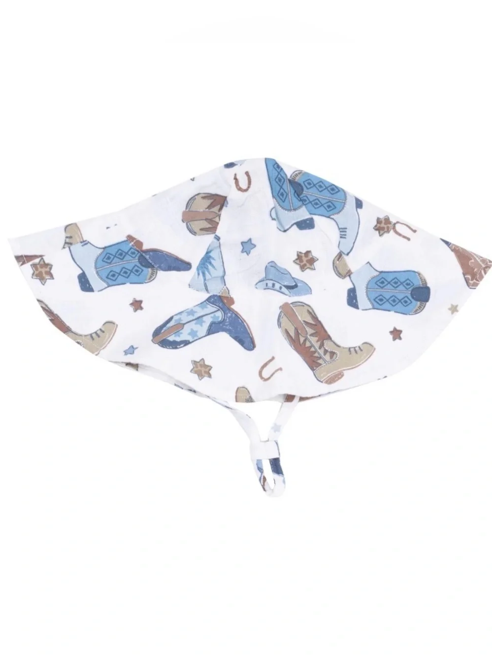 Angel Dear Kids Sun Hat with Cowboy Boot Print in White, Blue & Brown